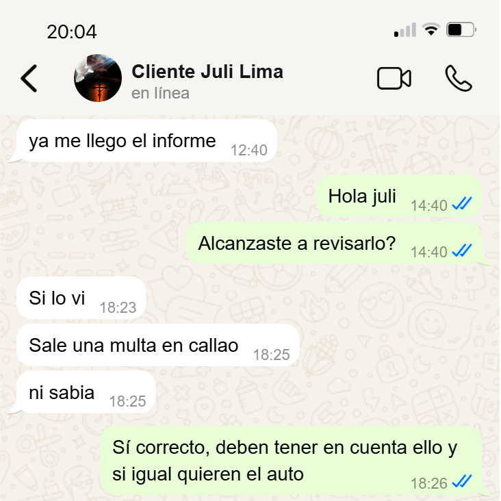 Chat de WhatsApp 1 — cliente satisfecho